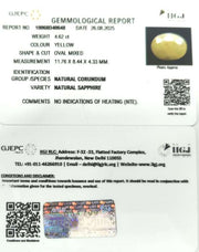 4.62/CT Natural Yellow Sapphire With Govt Lab Certificate (1221)