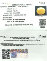 4.61/CT Natural Yellow Sapphire With Govt Lab Certificate (2331)