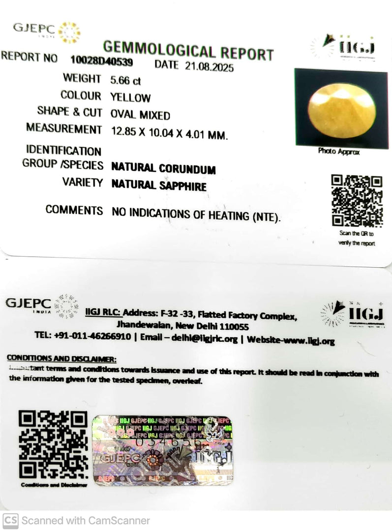5.66/CT Natural Yellow Sapphire With Govt Lab Certificate (2331)