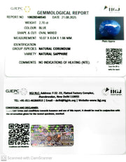 2.70/CT Natural Blue Sapphire with Govt Lab Certificate (3441)