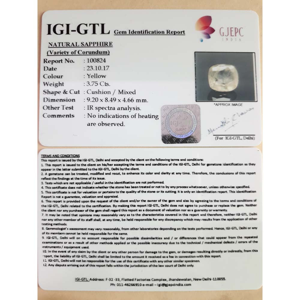 4.17 Ratti Natural yellow sapphire with Govt Lab Certificate-(8991)