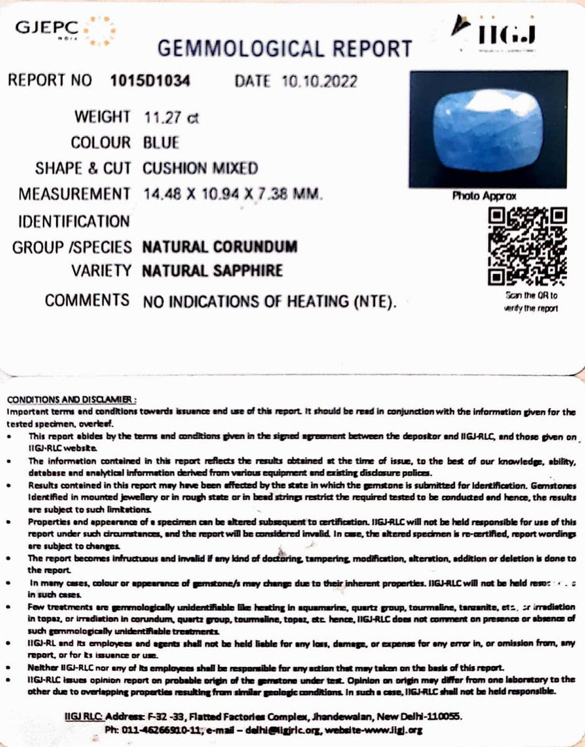11.27/CT Natural Ceylonese Neelam with Govt Lab Certified (4551)