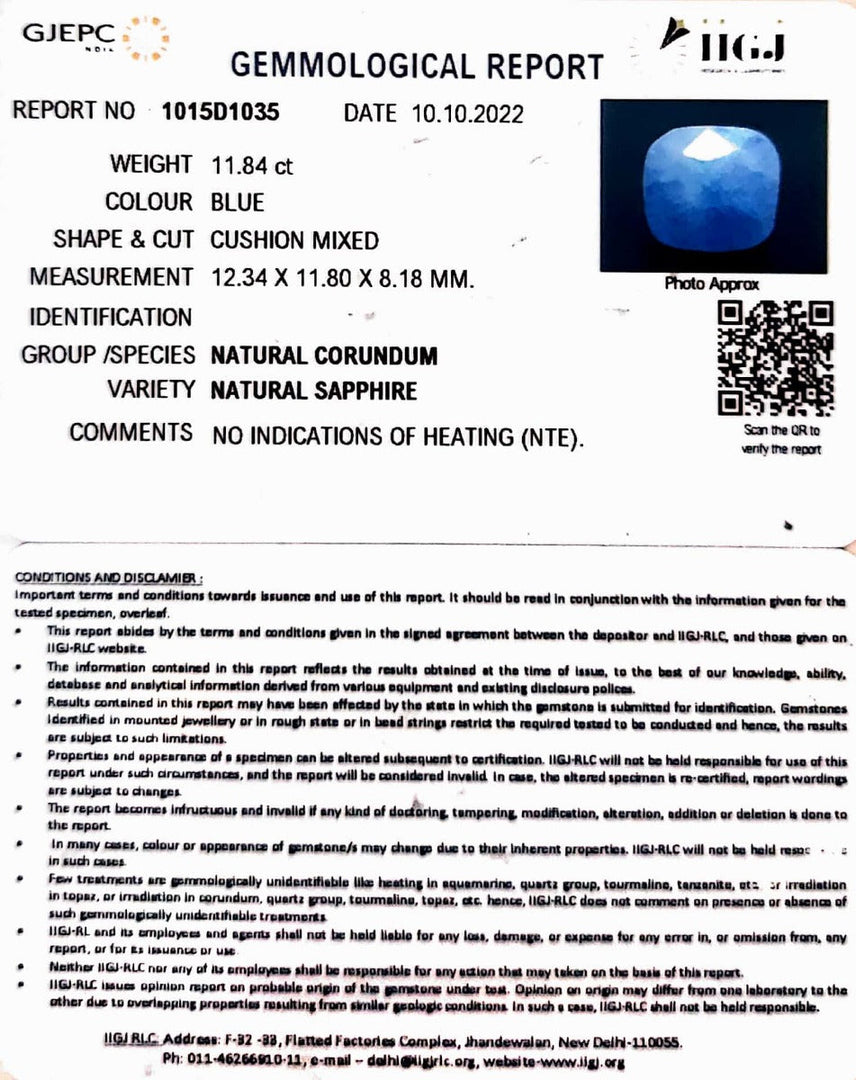 11.84/CT Natural Ceylonese Neelam with Govt Lab Certified (4551)