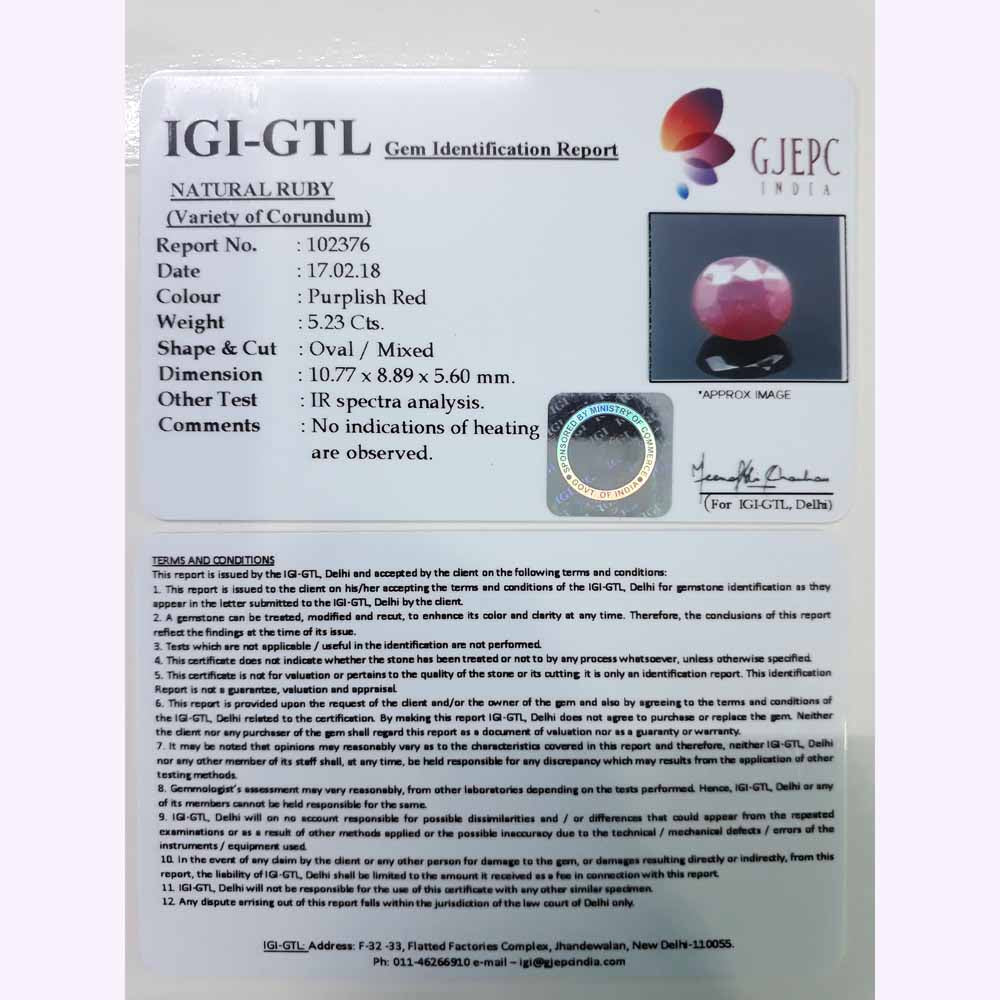 5.81 Ratti Natural Burma Ruby Govt. Certified