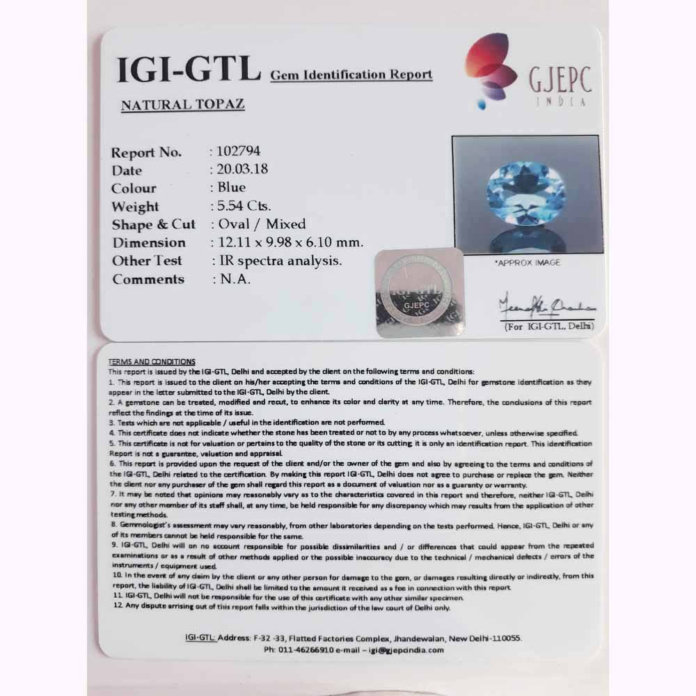 6.27 Ratti Blue Topaz with Govt Lab Certificate-(1665)