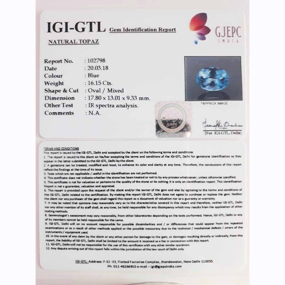 17.94 Ratti Blue Topaz with Govt Lab Certificate-(1665)