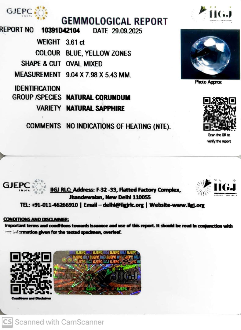 3.61/CT Natural Pitambari Stone with Govt Lab Certificate (16650)