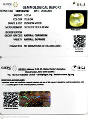 5.52/CT Natural Yellow Sapphire With Govt Lab Certificate (12210)