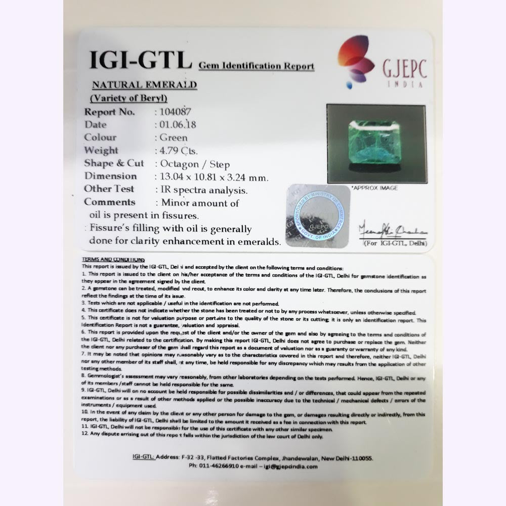 4.79/CT Natural Panna Stone with Govt. Lab Certificate (12210)