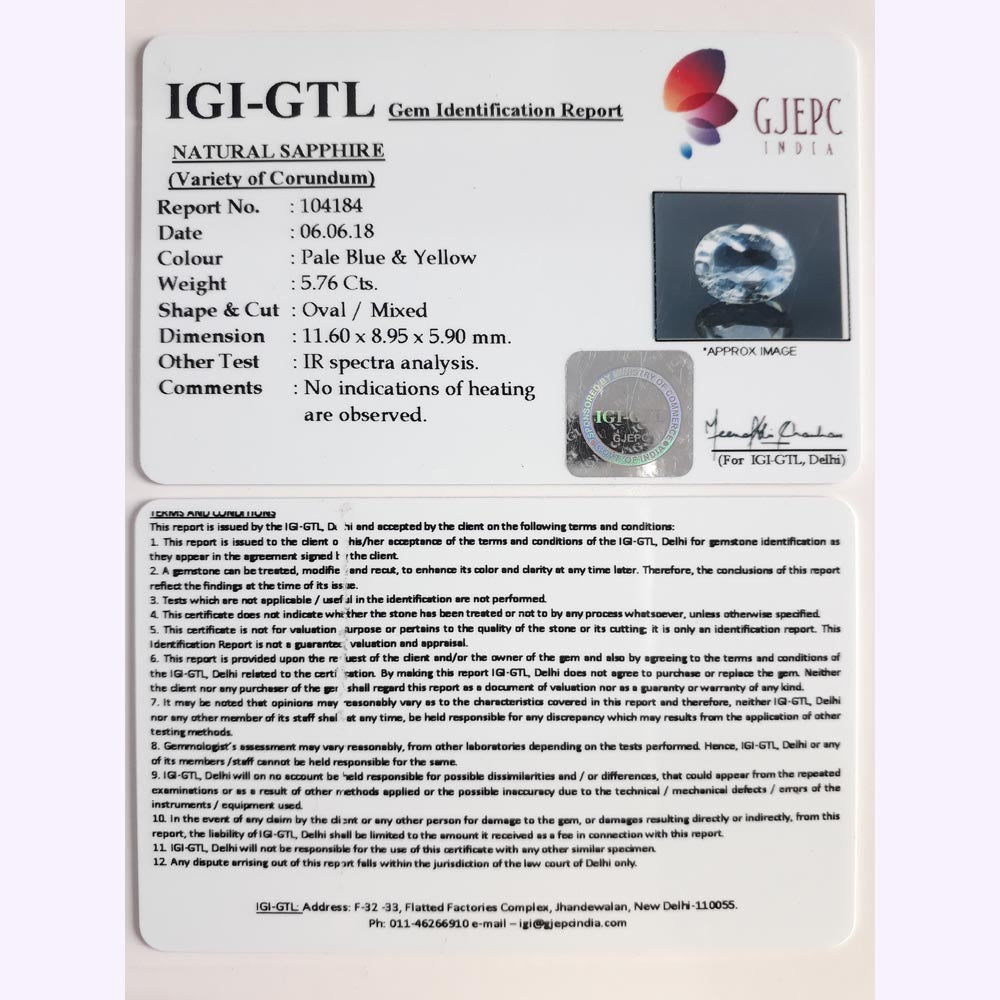 5.76/CT Natural Blue Sapphire With Govt Lab Certificate-BLUSA9W