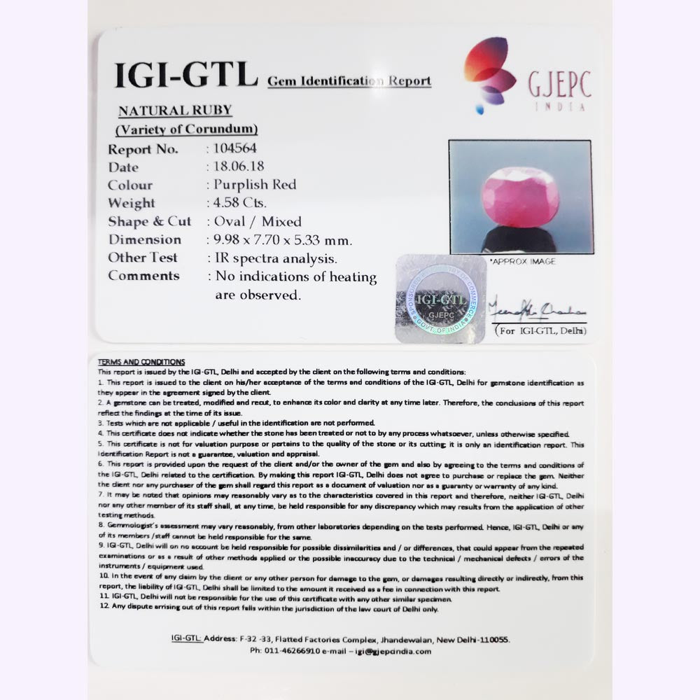 5.09 Ratti Natural New Burma Ruby with Govt Lab Certificate
