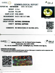 3.13/CT Natural Yellow Sapphire With Govt Lab Certificate (45510)