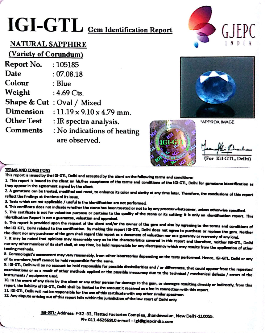 4.69/CT Natural Neelam with Govt Lab Certificate-BLUSA9V