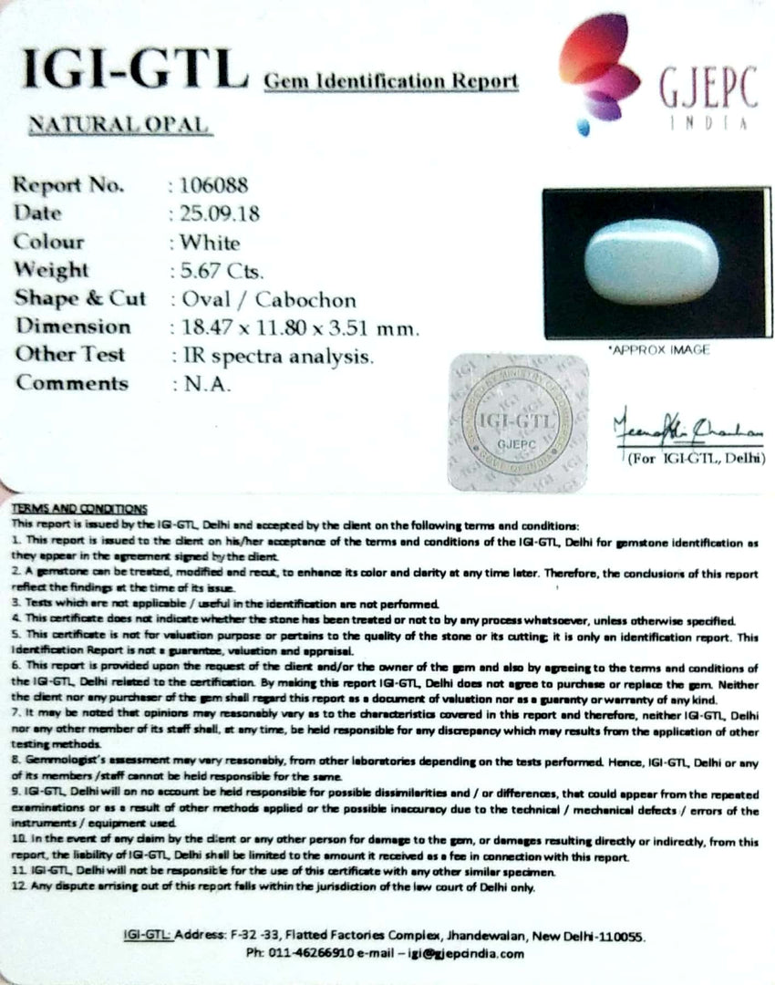 5.67/CT Natural Fire Opal with Govt. Lab Certificate-2331