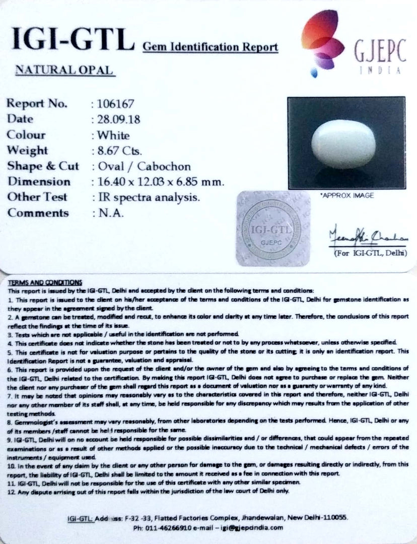 9.63 Ratti Natural fire Opal with Govt. Lab Certificate