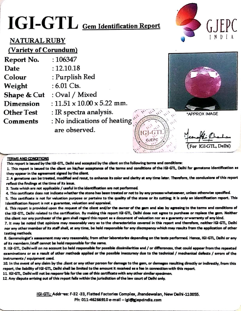 6.68 Ratti Natural Neo Burma Ruby with Govt Lab Certificate-(3441)