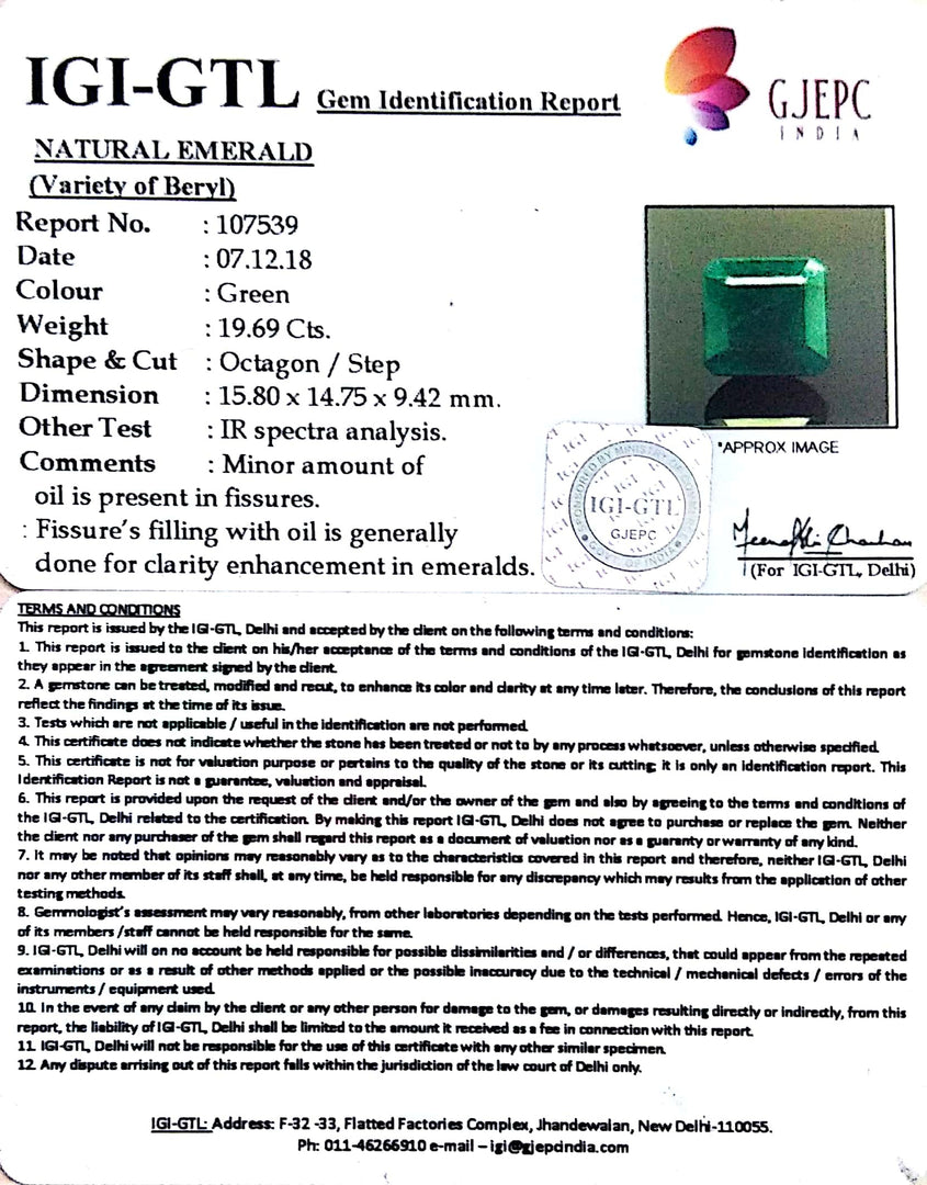 21.88 Ratti Natural Panna Stone With Govt. Lab Certificate (6771)