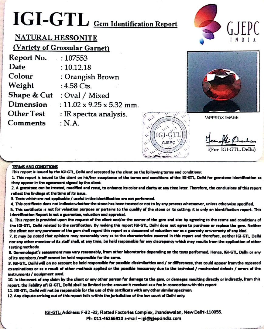 5.09 Ratti Natural Hessonite with Govt. Lab Certificate-(1221)