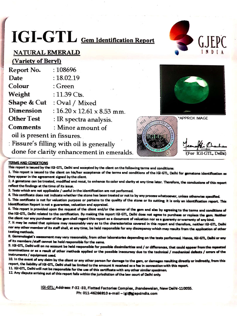 11.39/CT Natural Panna Stone With Govt. Lab Certificate (6771)