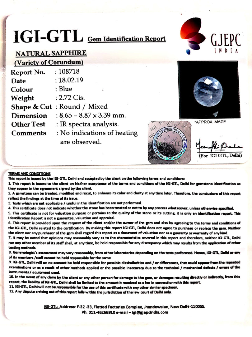 3.02 Ratti Natural Blue Sapphire With Govt Lab Certified-(4551)