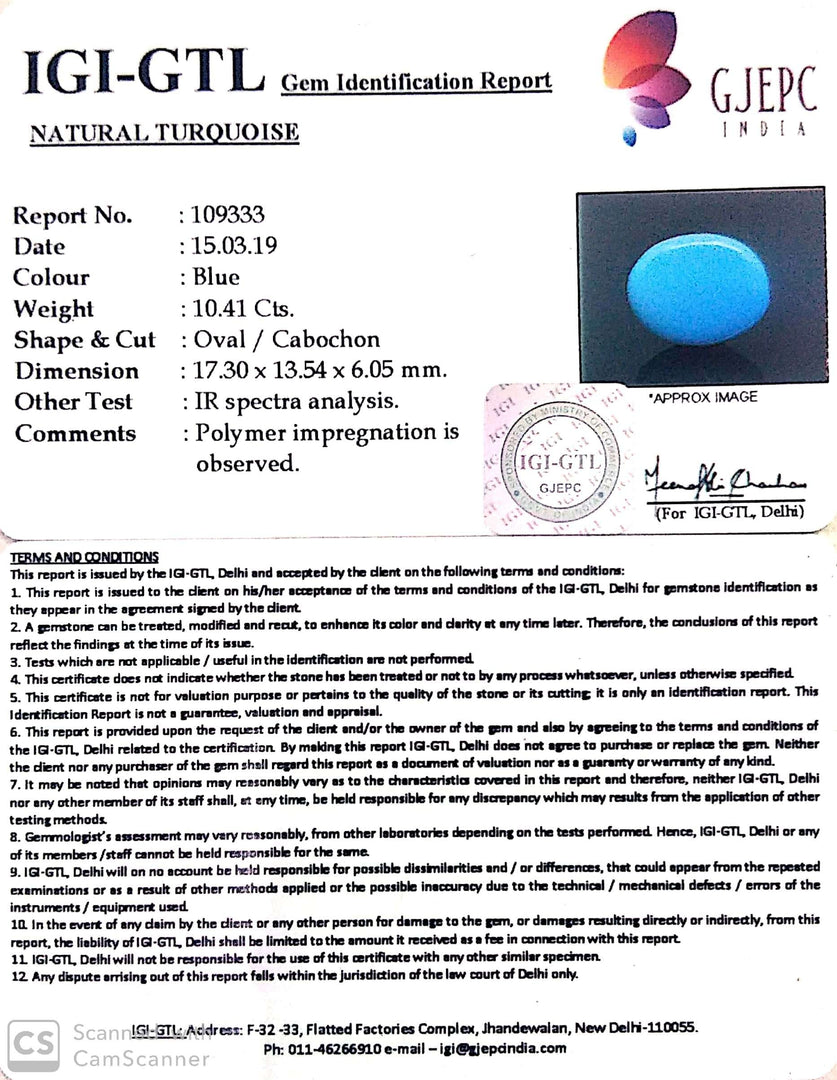 11.57 Ratti turquoise With Govt. Lab Certificate-(610)