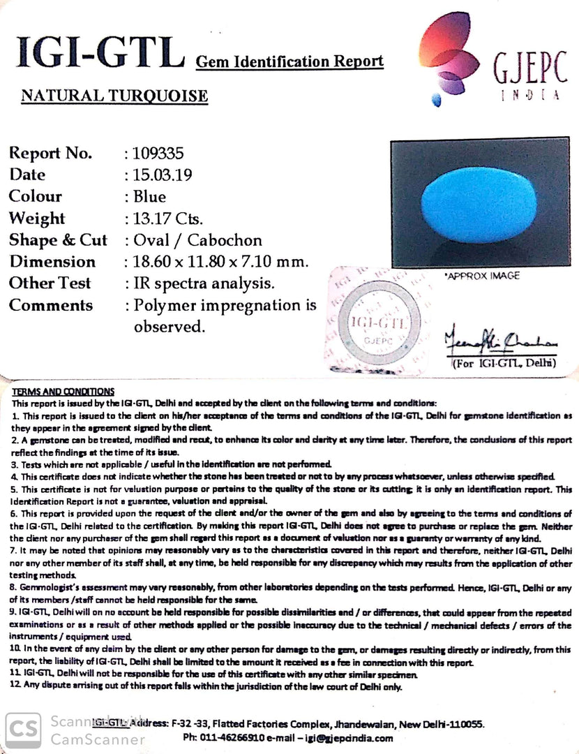 14.63 Ratti Turquoise With Govt. Lab Certificate-(610)