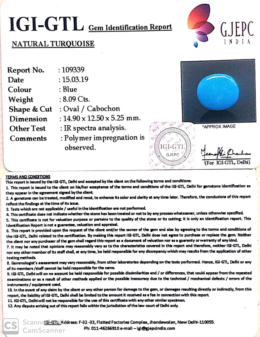 8.99 Ratti Turquoise With Govt. Lab Certificate-(610)