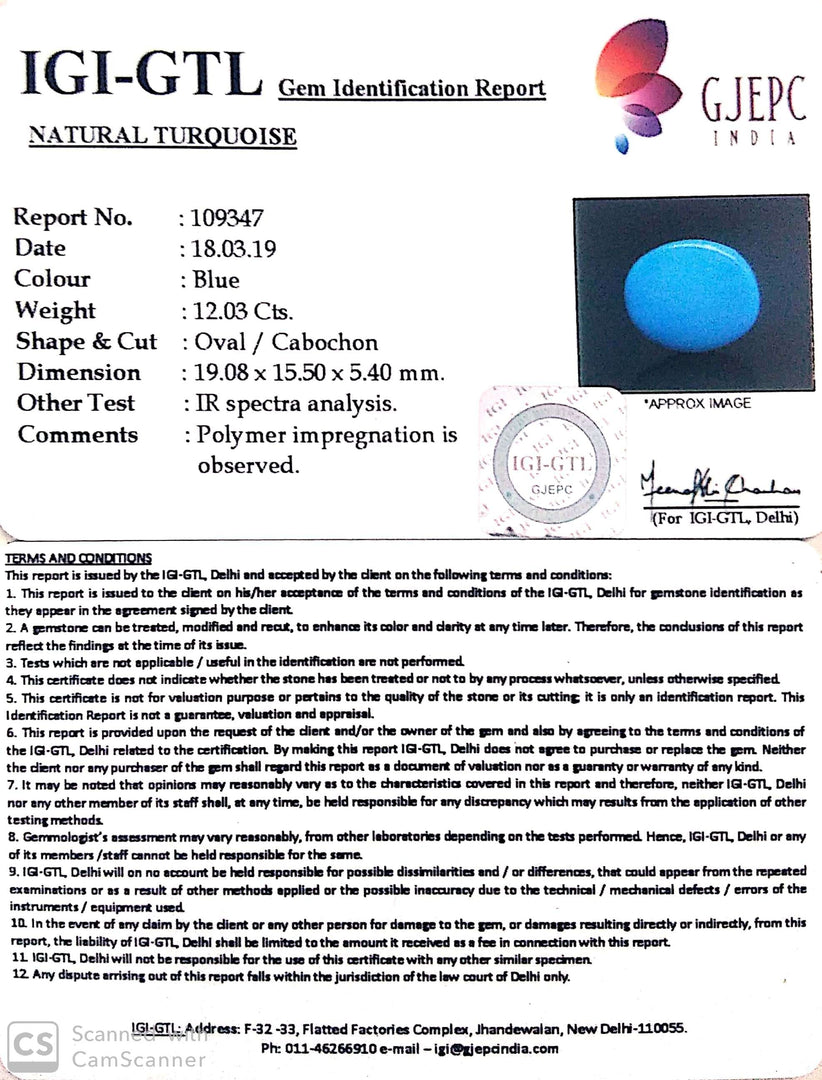 13.37 Ratti Turquoise With Govt. Lab Certificate-(610)