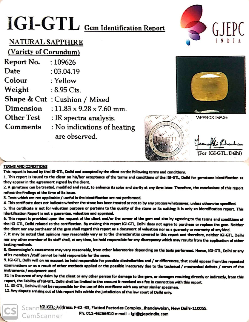 9.94 Ratti Natural Yellow Sapphire With Govt Lab Certificate-(6771)