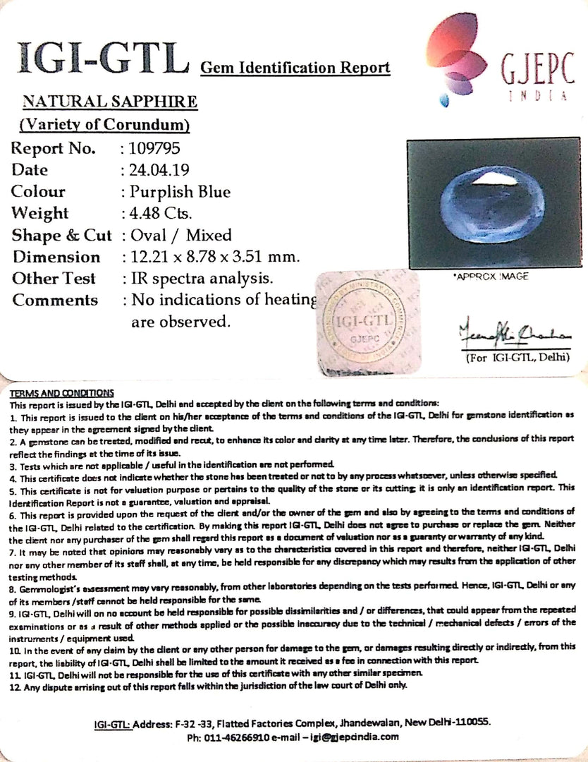 4.48/CT Natural Neelam with Govt Lab Certificate-BLUSA9V