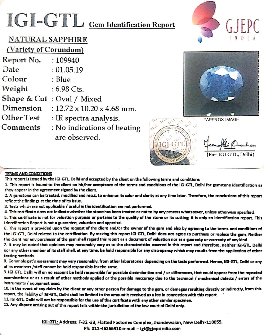 7.76 Ratti Natural Blue Sapphire with Govt Lab Certificate-(2331)
