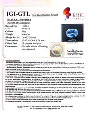 3.96/CT Natural Blue Sapphire with Govt Lab Certificate-BLUSA9W