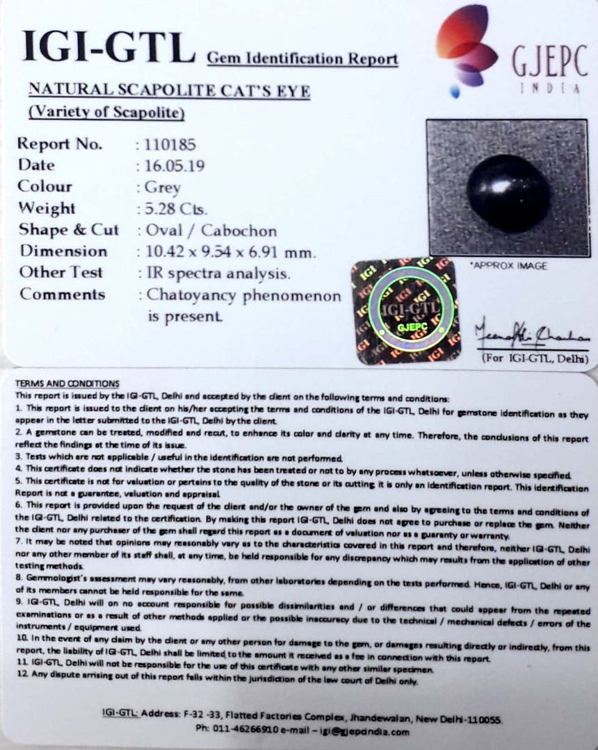 5.28/CT Natural Scapolite Cat's Eye with Govt. Lab Certified-(1221)