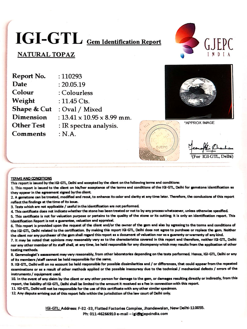 12.72 Ratti Natural White Topaz with Govt Lab Certificate - (1665)