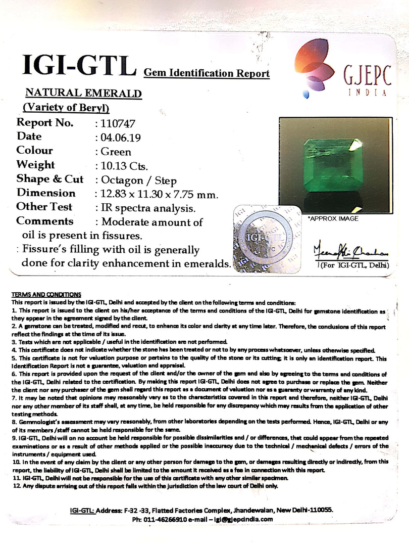 11.24 Ratti Natural Panna Stone With Govt. Lab Certificate (56610)