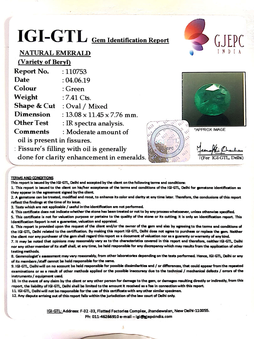 8.23 Ratti Natural Panna Stone With Govt. Lab Certificate (23310)