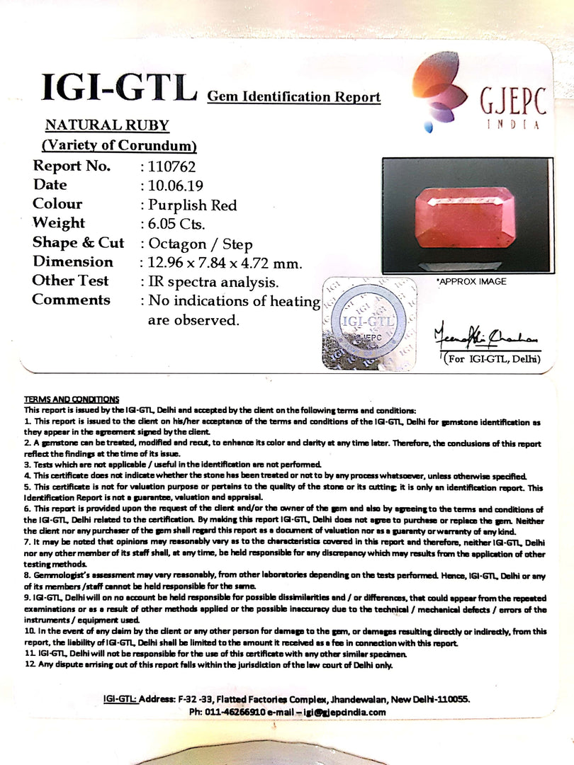 6.72 Ratti Natural Neo Burma Ruby with Govt Lab Certificate-(3441)