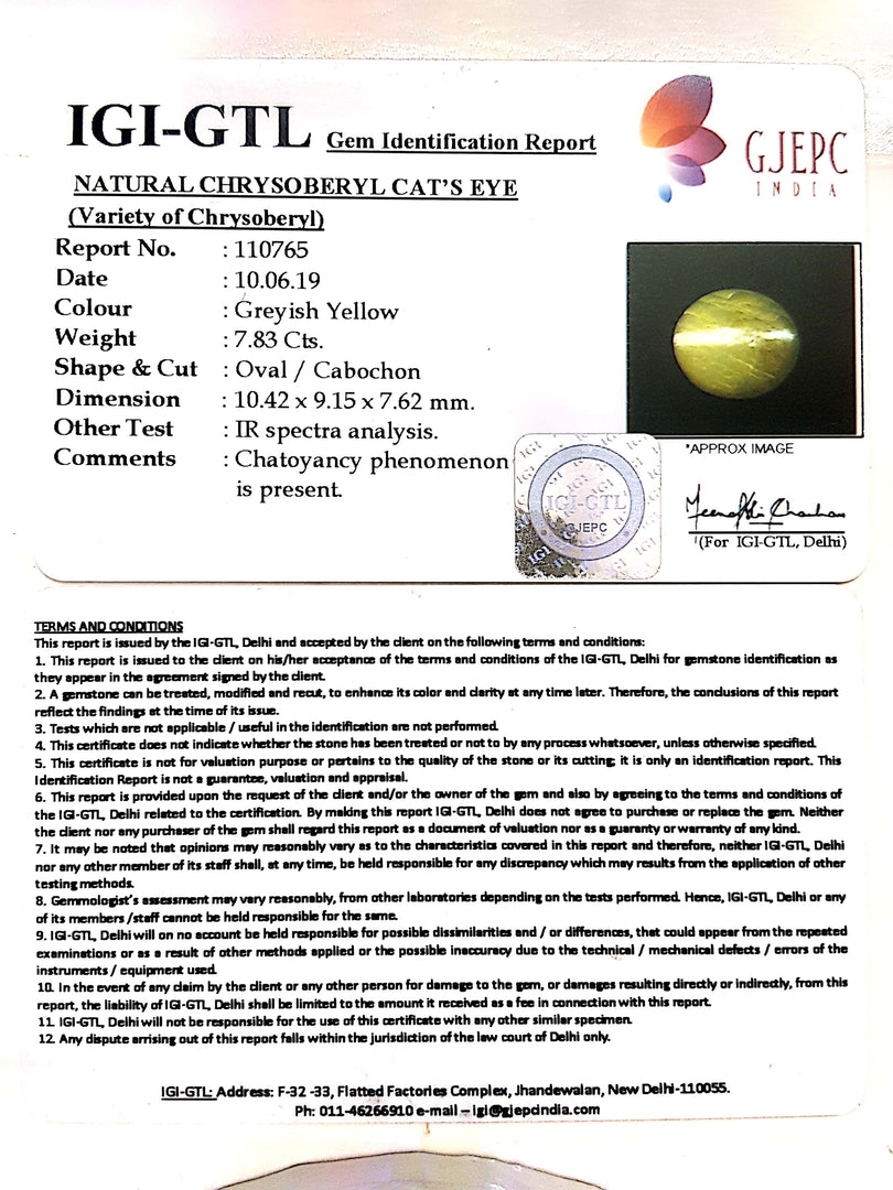 7.83/CT Natural Chrysoberyl Cat's Eye