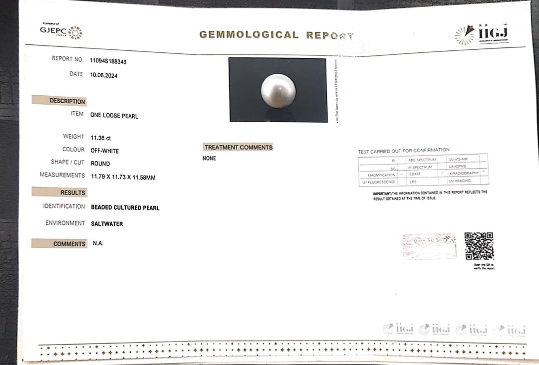 11.36/CT South Sea Pearl with Govt. Lab Certificate-1550
