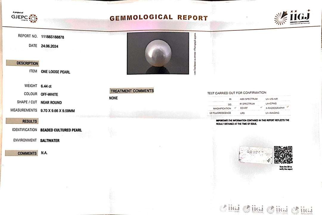 6.44/CT Natural South Sea Pearl with Govt. Lab Certificate (1550)