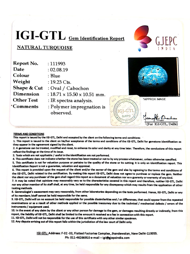 21.37 Ratti Irani Turquoise With Govt. Lab Certificate-(1221)