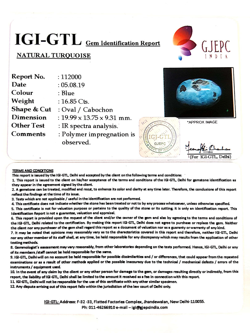 18.72 Ratti Irani Turquoise With Govt. Lab Certificate-(1221)