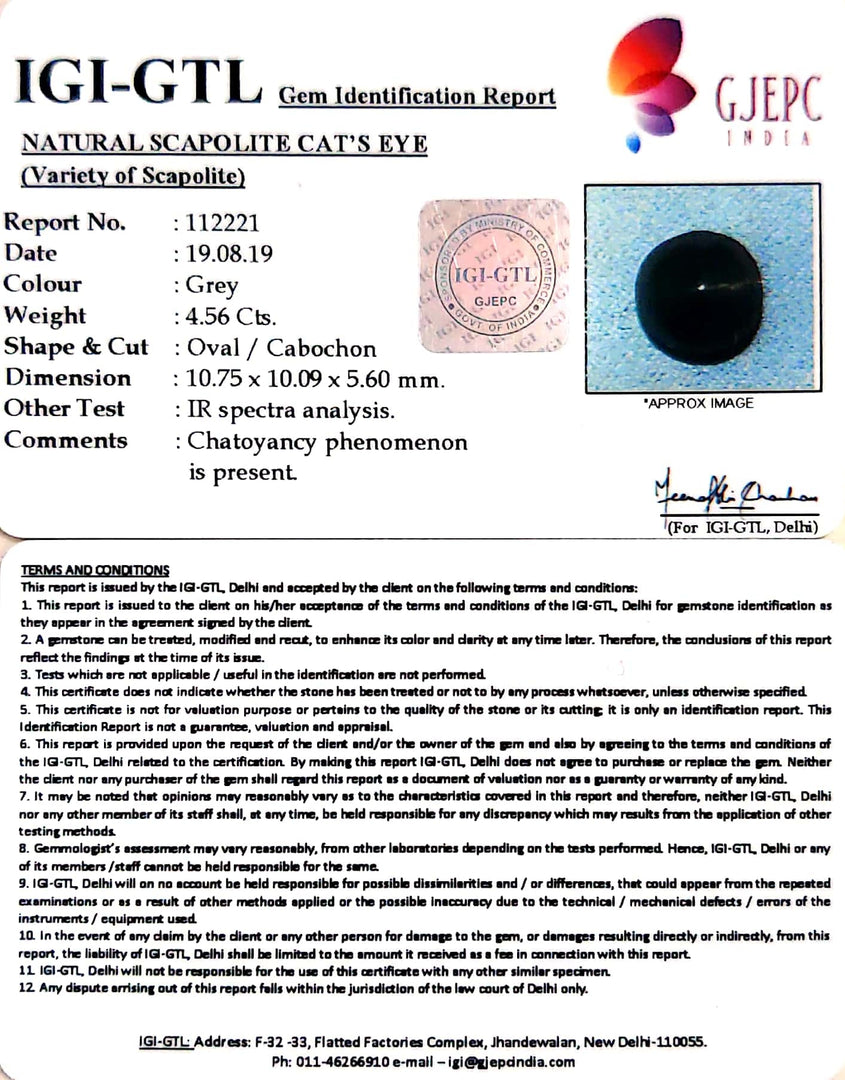 5.07 Ratti Natural Scapolite Cat's Eye with Govt. Lab Certified-(1221)