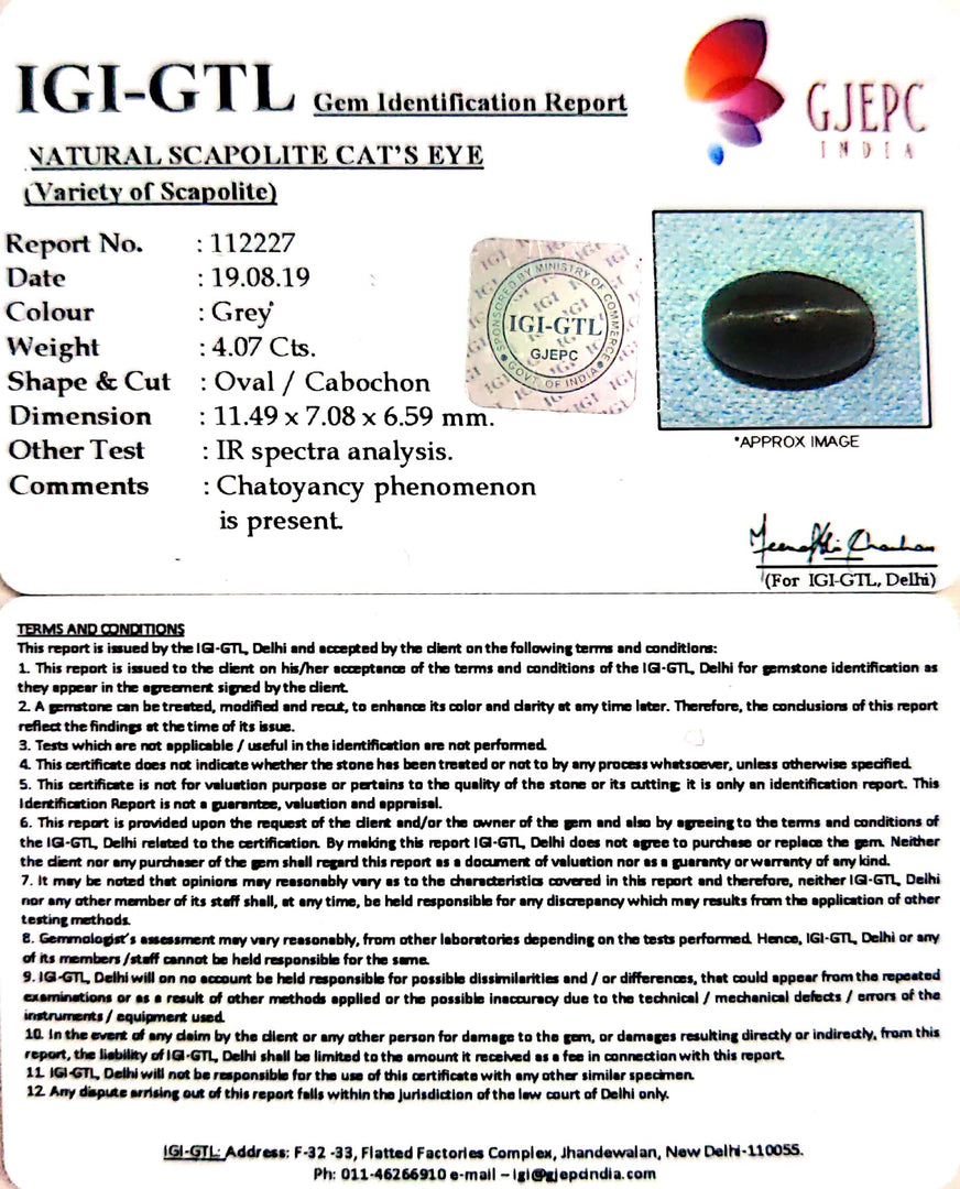 4.52 Ratti Natural Scapolite Cat's Eye with Govt. Lab Certified-(1221)