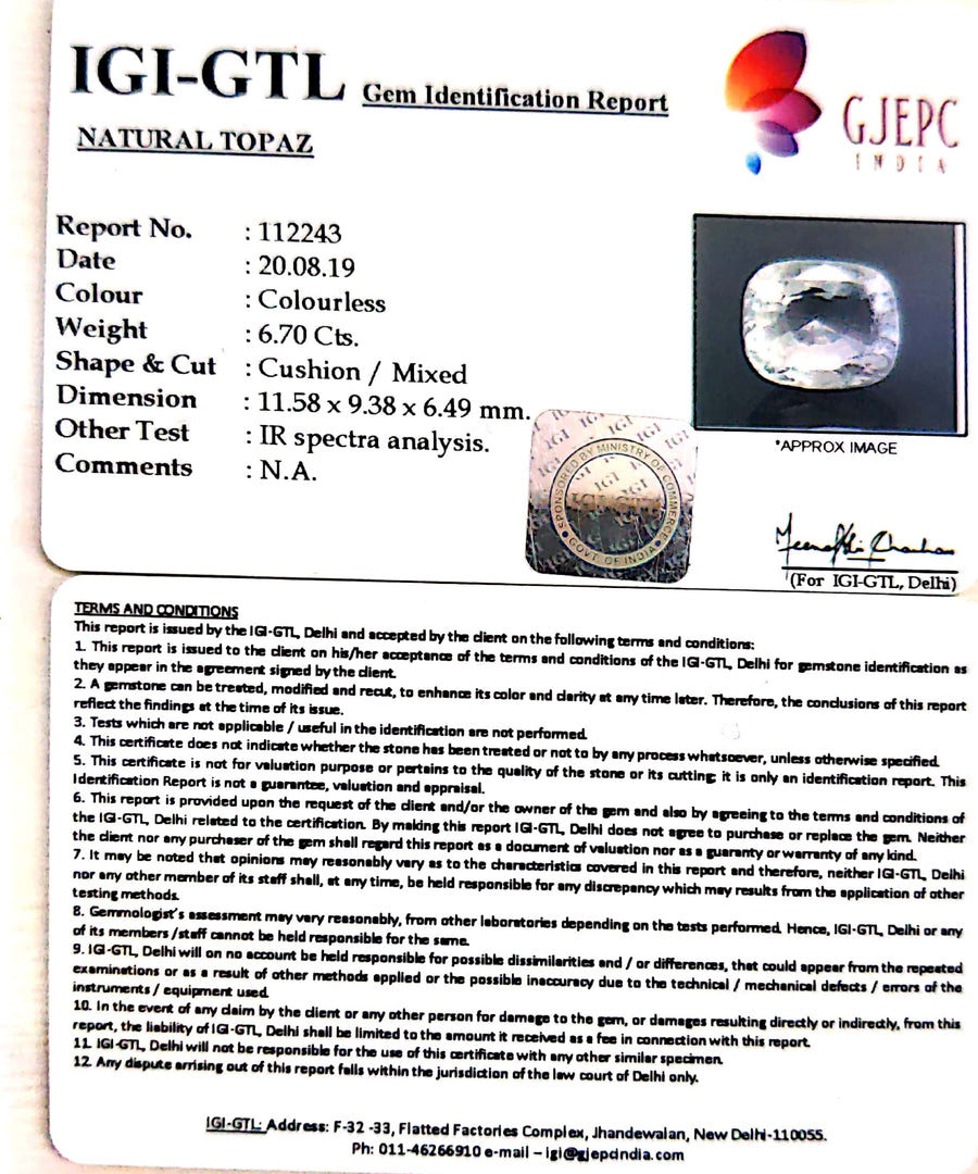 7.44 Ratti Natural White topez with Govt. Lab Certificate-(1665)