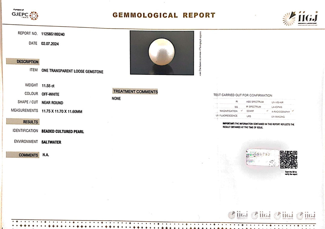 11.55/CT Natural South Sea Pearl with Govt. Lab Certificate-1550