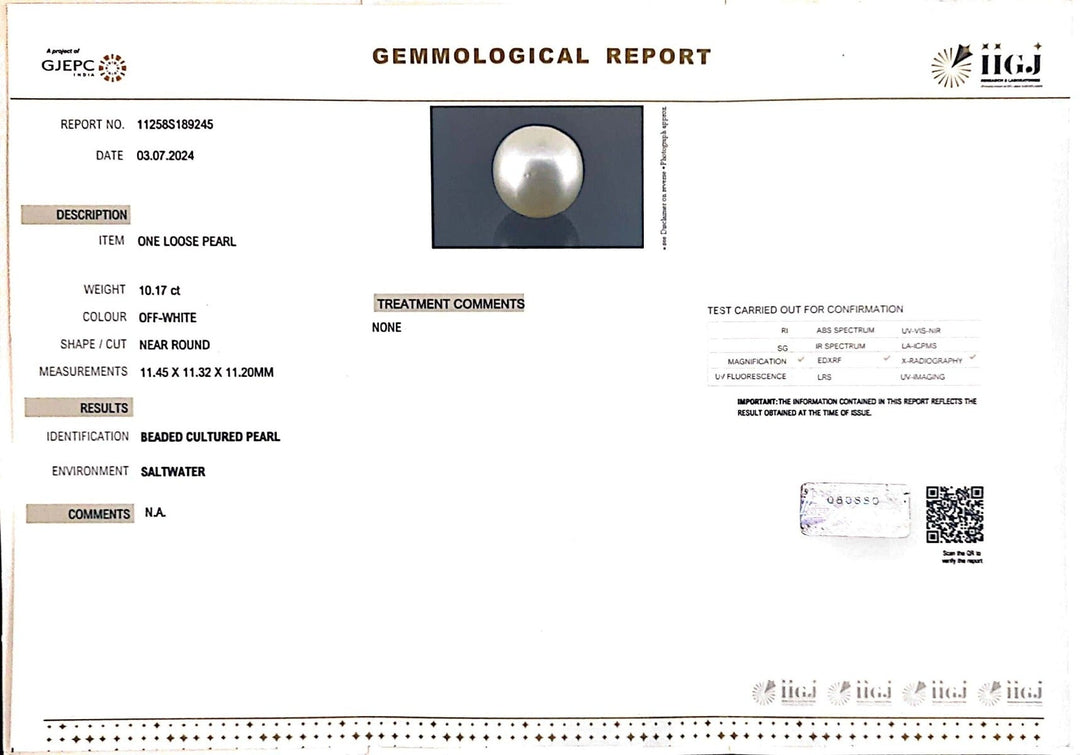 10.17/CT Natural South Sea Pearl with Govt. Lab Certificate (1550)