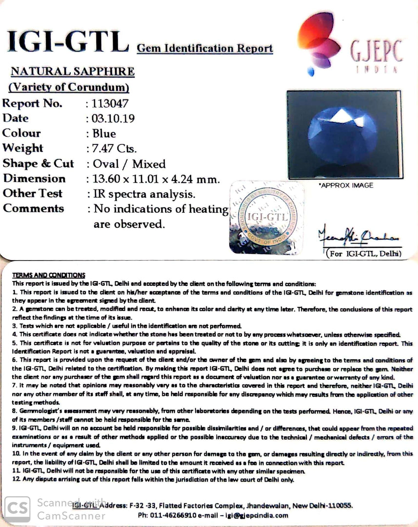 8.30 Ratti Natural Blue Sapphire With Govt Lab Certified-(2331)
