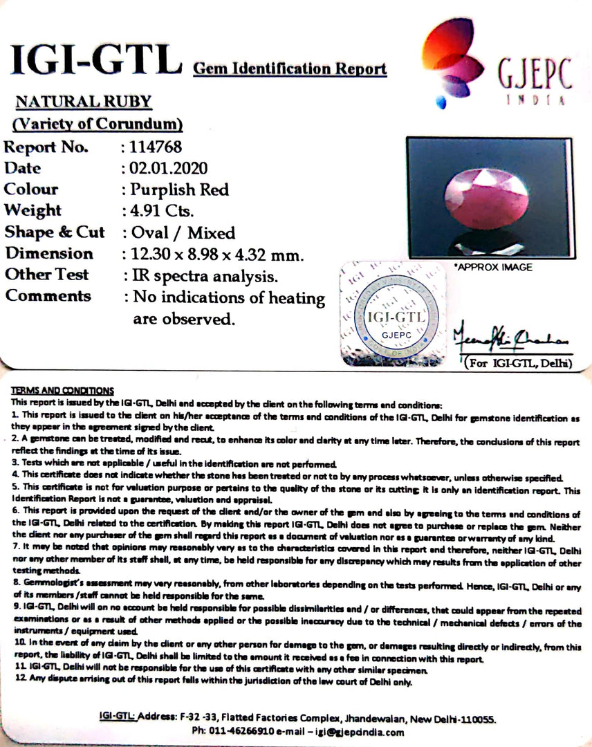 5.46 Ratti Natural Neo Burma Ruby with Govt. Lab Certificate-(2331)