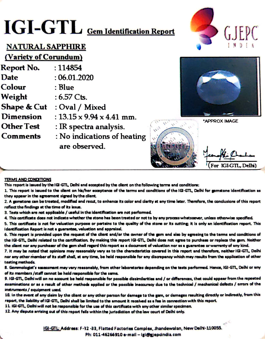 7.30 Ratti Natural Blue Sapphire With Govt Lab Certified-(1221)